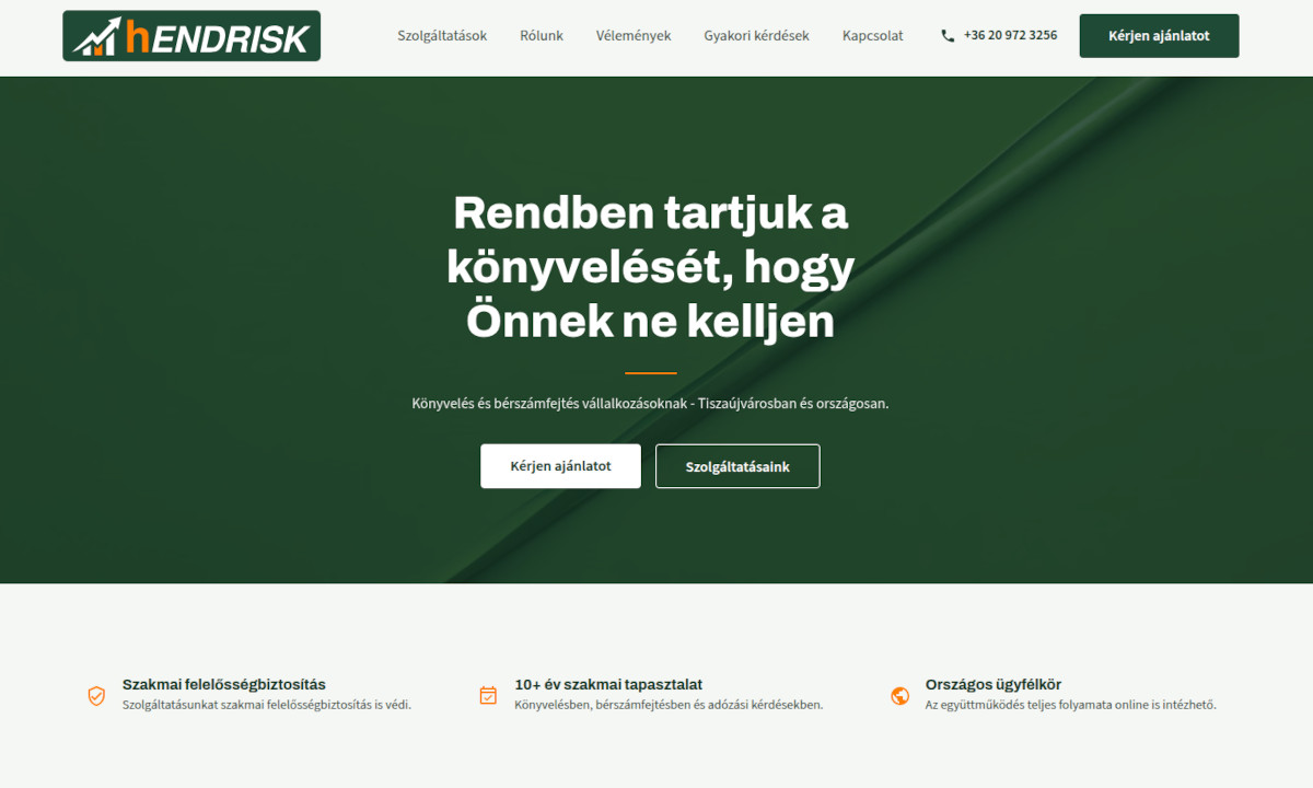 A hENDRISK Kft. könyvelőiroda weboldala