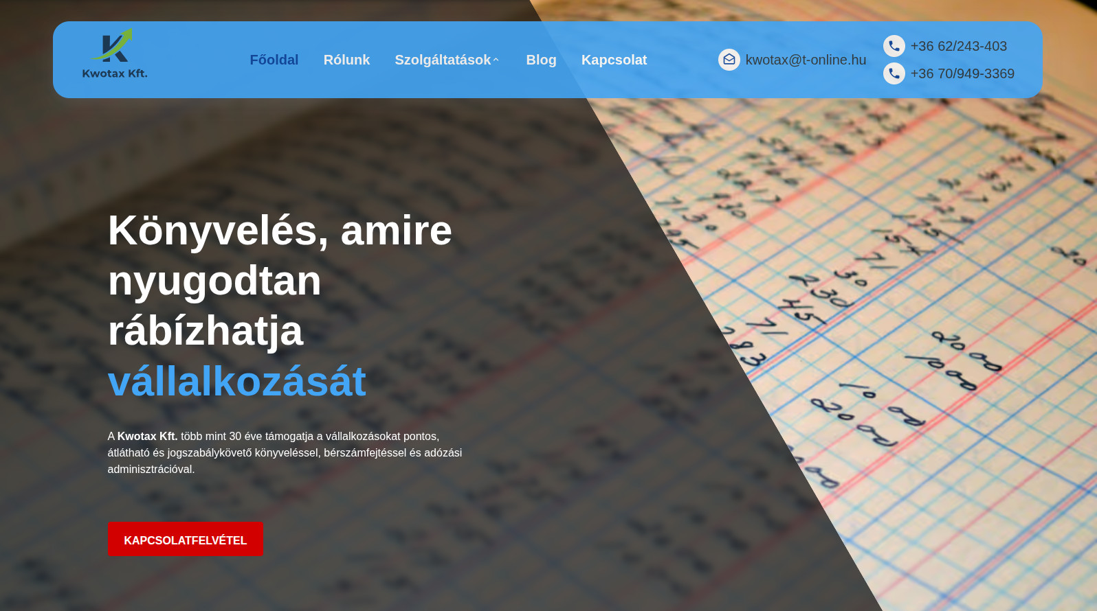 Kwotax Kft. könyvelőiroda weboldal referencia