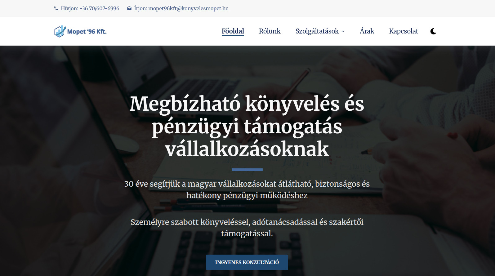 Mopet 96 Kft. könyvelőiroda weboldal referencia