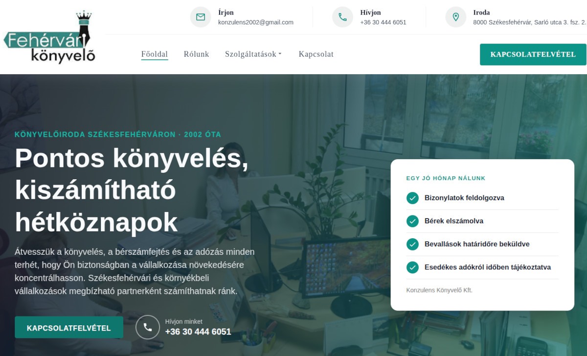 A Konzulens Könyvelőiroda Kft. székesfehérvári könyvelőiroda weboldala