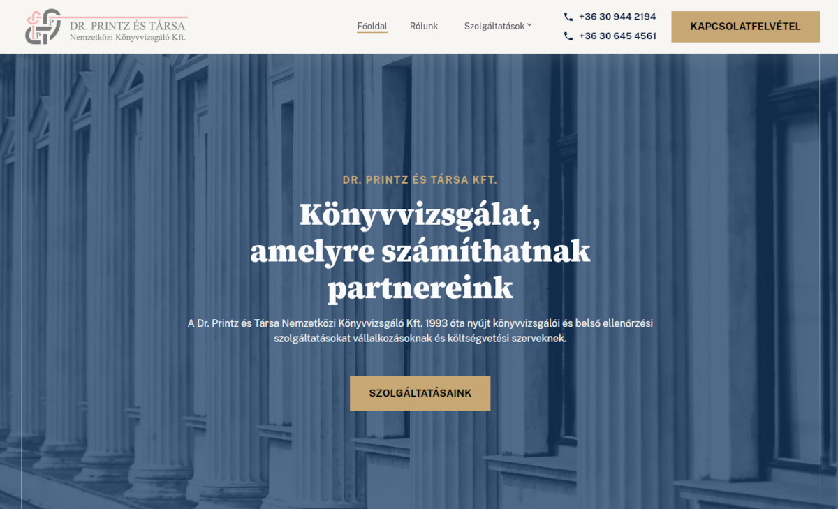A Dr. Printz és Társa Kft. könyvvizsgáló és számviteli cég weboldala
